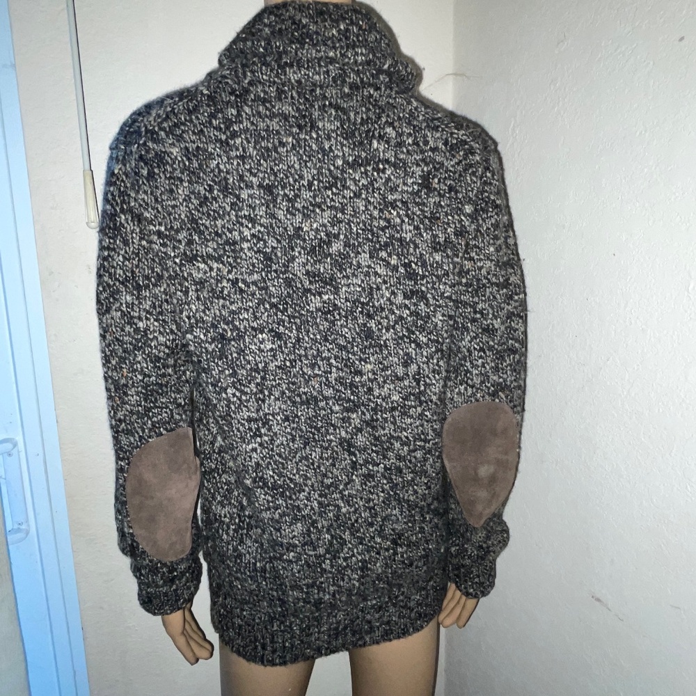 Mens Vintage J CREW MARLED WOOL CARDIGAN LEATHER BUTTONS ELBOW PATCHES SZ S - Picture 4 of 7